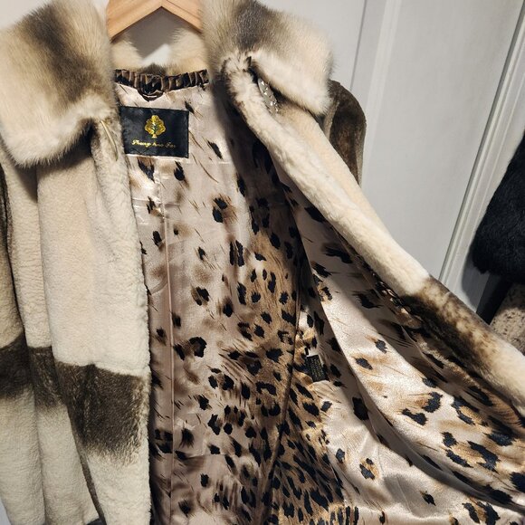 Womens Large Hooded Sheared Rex Rabbit Fur Jacket with Mink Fur Hood and Collar - Picture 6 of 11